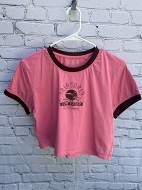 Rip Curl Sun to Sea Pink Ringer Crop Tee Size XL